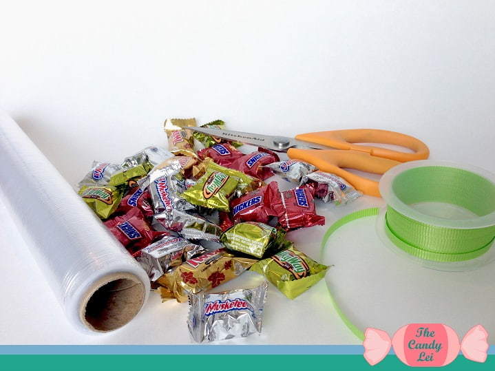 Supplies to make a basic candy lei
