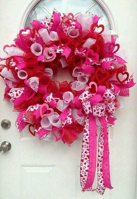 Colorful pink valentines day wreath for February