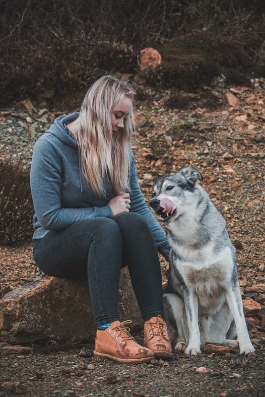 Beautiful dog with its owner in a senior picture