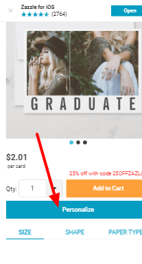 Click the personalize button on zazzle to make your announcement