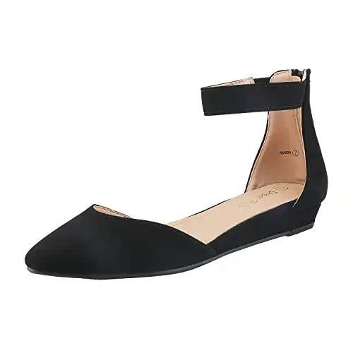 Black Nubuck Low Wedge Ankle Strap Flats