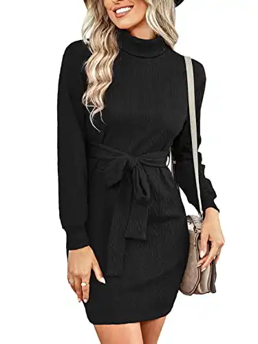 Womens Casual Tie Front Knitted Sweater Pencil Dress