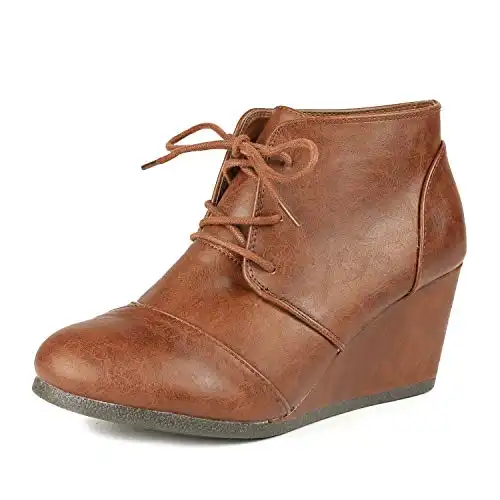 Women's Casual Fashion Outdoor Lace Up Low Wedge Heel Booties