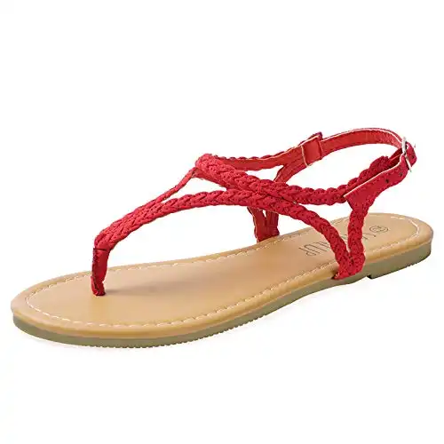 Braided Thong Flat Sandals with Hang Metal Buckle