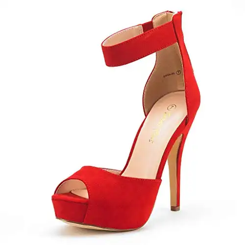 Women's Ankle Strap Peep Toe High Heel Platform Pump Shoes