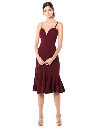 Dress the Population Women's Marilyn Sleeveless Stretch Midi Dress with Slit, Burgundy, M