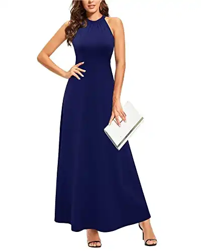STYLEWORD Women's Summer Off Shoulder Elegant Maxi Long Dress(Navy,L)