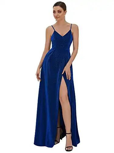 Ever-Pretty Women's Spaghetti Strap Open Back A-Line Maxi Graduation Dress Sapphire Blue