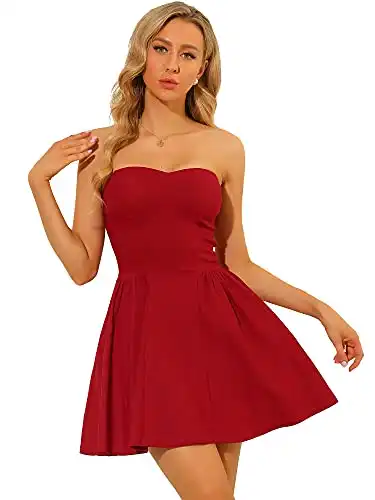 Allegra K Women's Strapless Party Sexy Sweetheart Neck Fit and Flare Mini Tube Top Dress X-Small Red