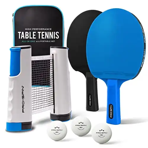 PRO-SPIN All-in-One Portable Ping Pong Set with Ultra-Comfort Ping Pong Paddles | Table Tennis Set with Retractable Ping Pong Net (72" Wide) | Premium Rackets, 3-Star Balls | Storage Case | Fun G...