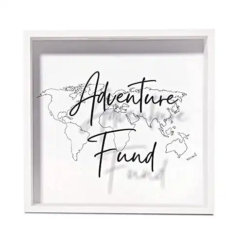 Adventure Fund Box, White Shadow Box Bank Travel, Acrylic Glass & Wooden Piggy Banks for Adults