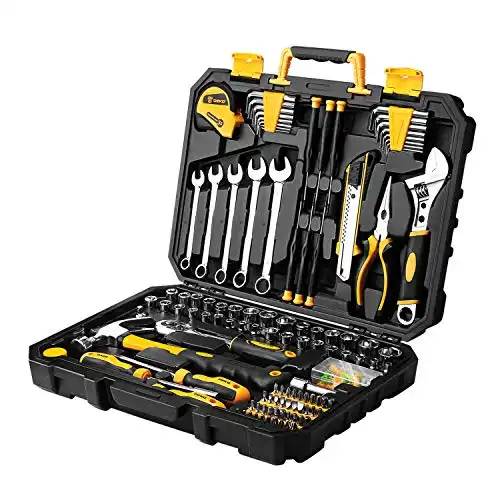 DEKOPRO 158 Piece Tool Set-General Household Hand Tool Kit with Plastic Toolbox Storage Case