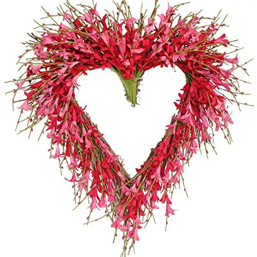 Bibelot Heart Shaped Valentine's Day Wreath Pink Forsythia Flower