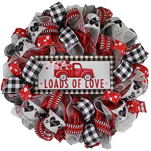 Buffalo Plaid Valentines Wreath - Loads of Love - Valentine's Day Decor - Red White Black Gingham