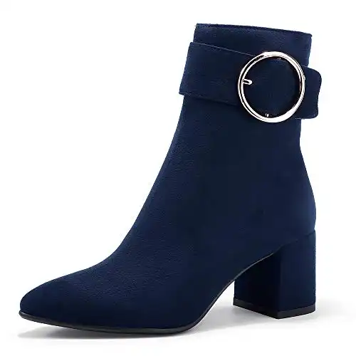 IWomen Dressy Chunky Heel Ankle Boots - blue shoes for graduation