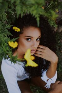 close up senior portrait in spring