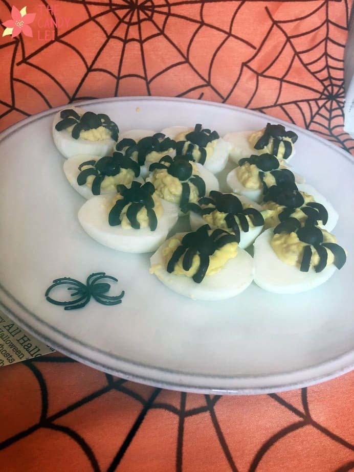 Finished Deviled Spiders Halloween treats.